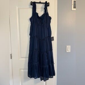 Lulu's Navy Tie-Shoulder Tiered Maxi Dress